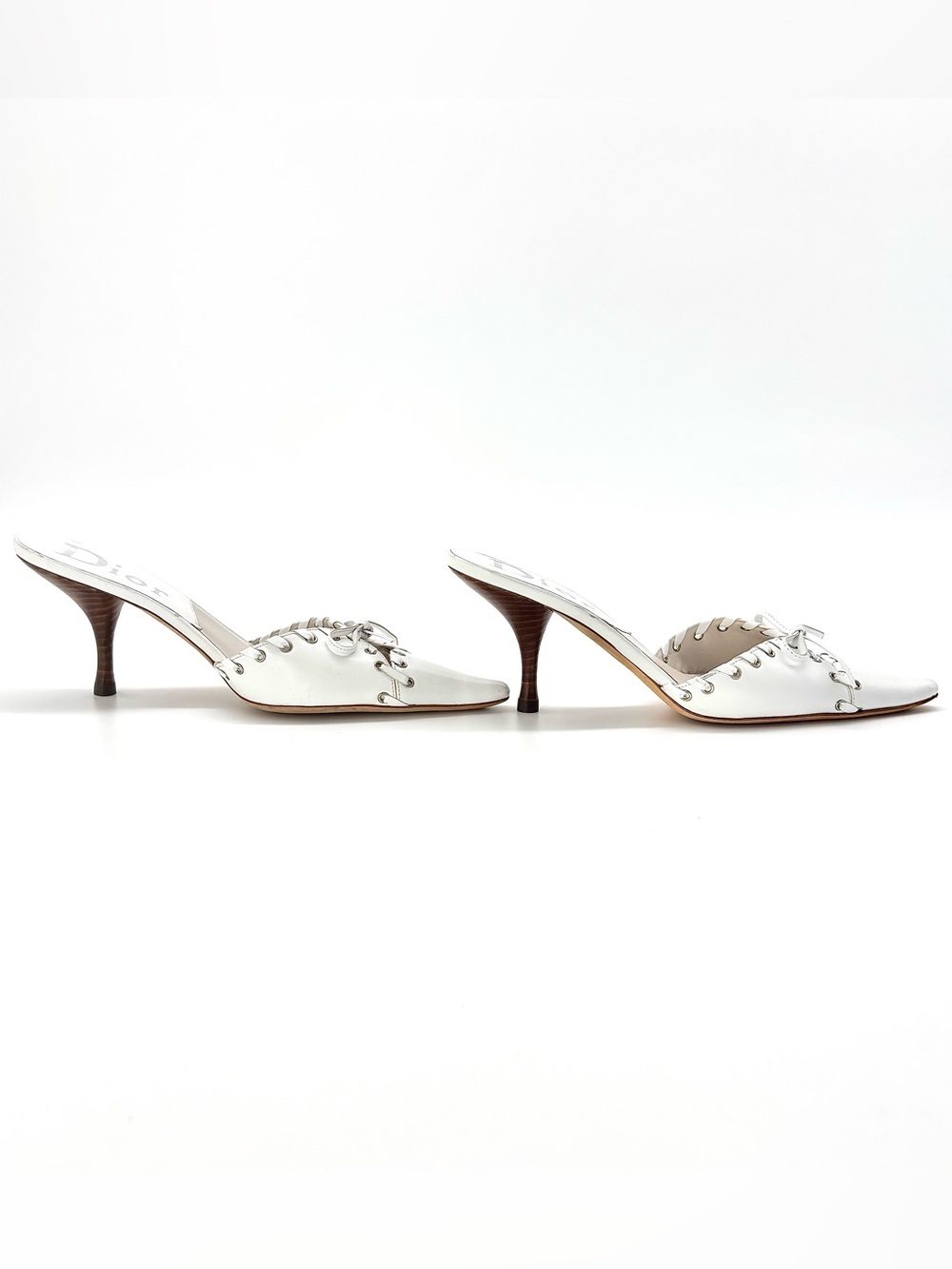 Dior Vintage John Galliano Bow Grommet Embellished Pointed Toe Mules Pumps 37 - Picture 5 of 11